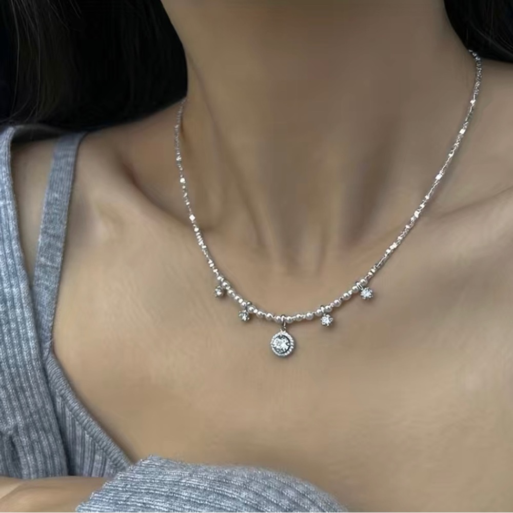 925 Sterling Silver Faux Pearl & Zircon Pendant Necklace